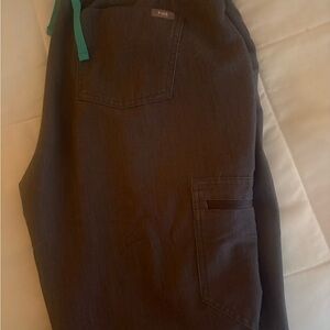 Figs Women's Charcoal Cargo Pants with Teal Drawstring